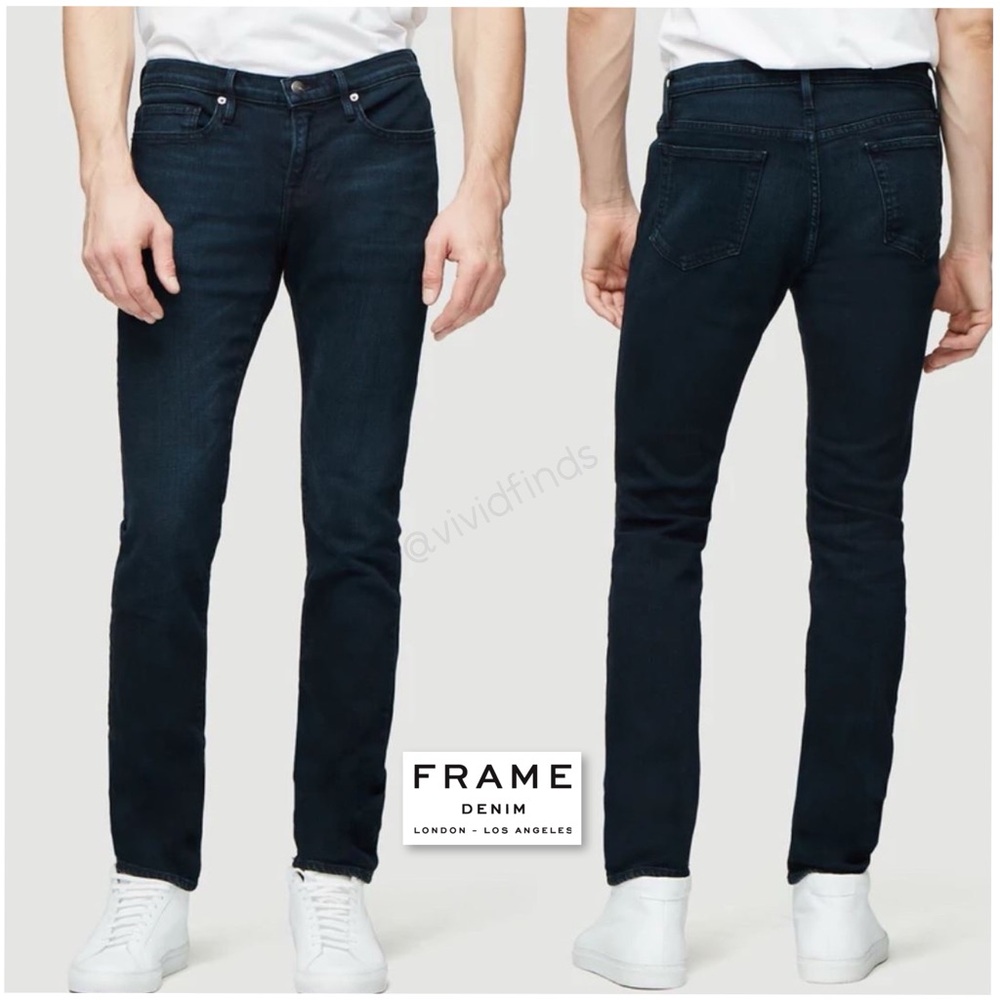 Frame Denim L'Homme Straight Slim Jeans PLACID 38 X 34 Tall Long Men's Dark Wash